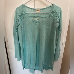 Women’s 1x Mint Green Lace Detail Top